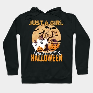 Just A Girl Who Loves Halloween, Funny Gift Idea For Halloween, Fall, Autumn And Thanksgiving Lovers Hoodie